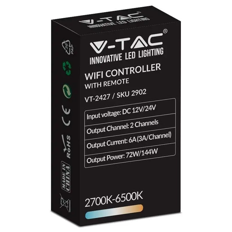 Controler bandă LED 3în1 Wi-Fi de 12-24 V cu telecomandă cu 12 butoane V-Tac SKU-2902