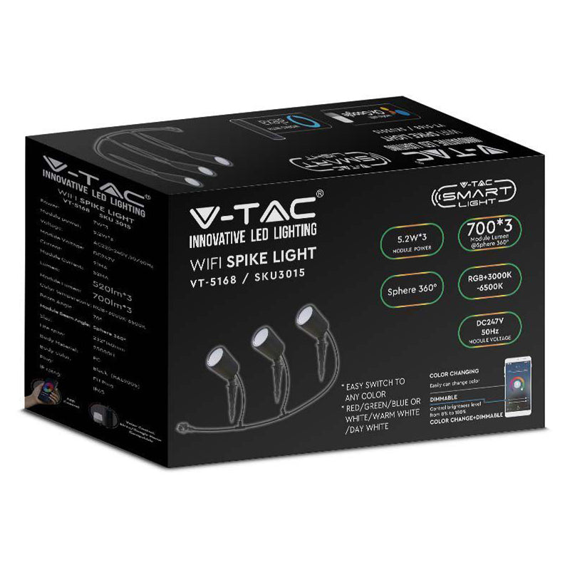 Set corp iluminat LED RGB 3in1 5.2 W IP65 negru V-Tac SKU-3015