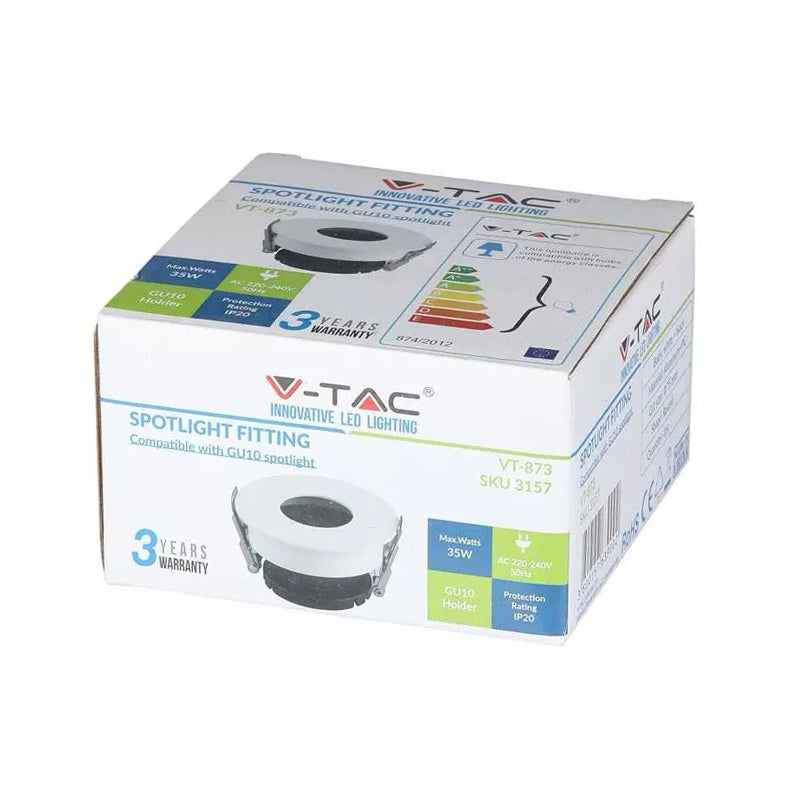 Corp spot tavan cu soclu GU10, alb/negru, montaj îngropat, V-Tac SKU-3157