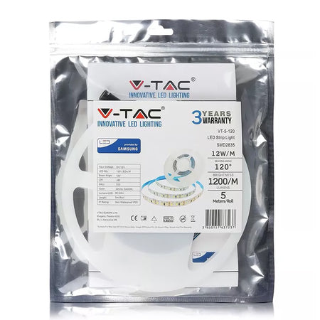 Bandă LED SMD2835 120LED/m 3000K IP20 5m cip Samsung V-Tac SKU-323
