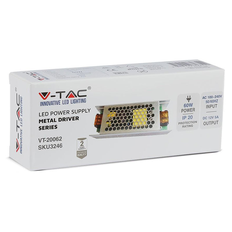 Sursă de alimentare SMPS slim de 12 V și 5 A cu putere de 60 W V-Tac SKU-3246