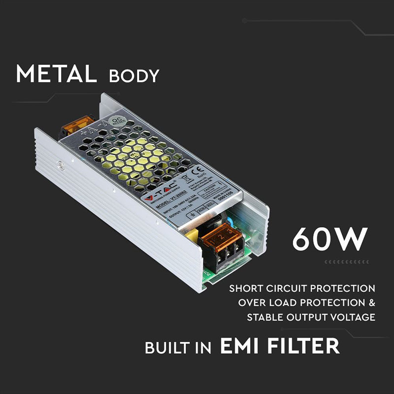 Sursă de alimentare SMPS slim de 12 V și 5 A cu putere de 60 W V-Tac SKU-3246