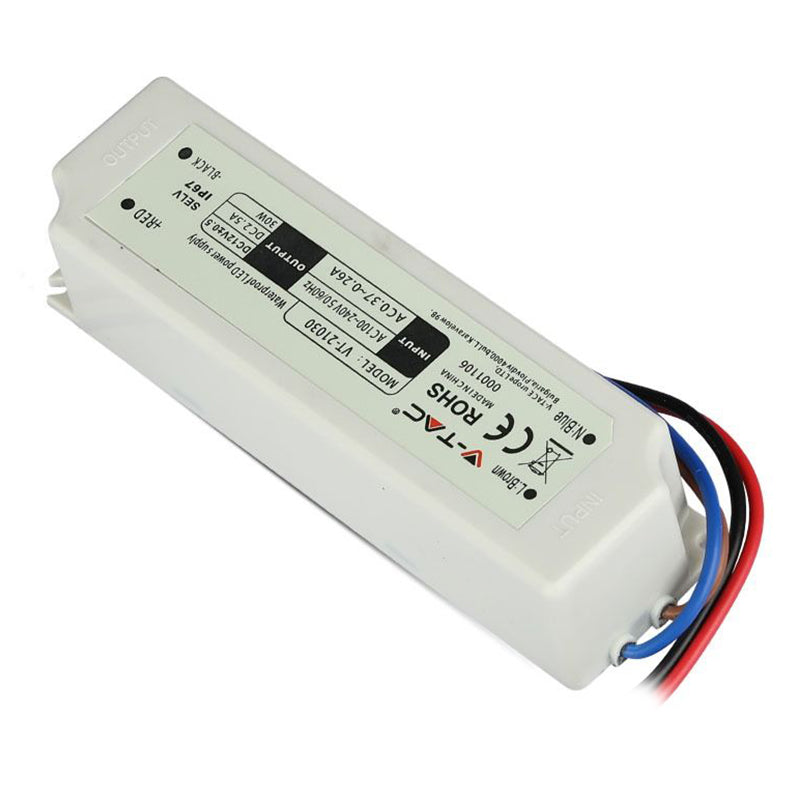 Sursă de alimentare slim de 12 V, 30 W și 2,5 A cu protecție IP67 V-Tac SKU-3271