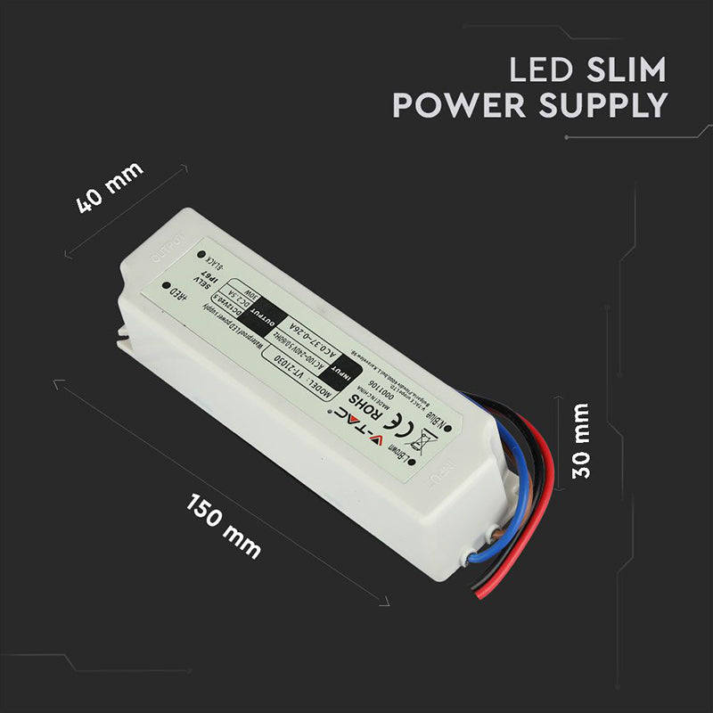 Sursă de alimentare slim de 12 V, 30 W și 2,5 A cu protecție IP67 V-Tac SKU-3271