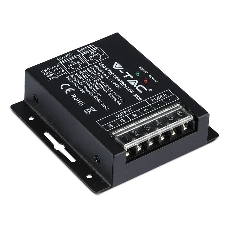Controller bandă LED RGB cu alimentare 12-24 V DC și telecomandă cu 20 de butoane V-Tac SKU-3339