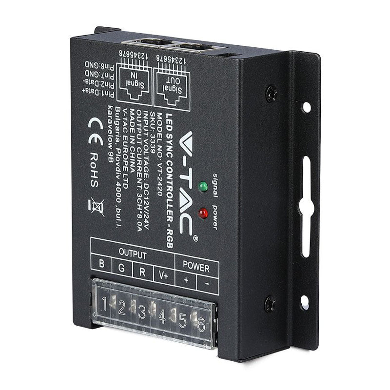 Controller bandă LED RGB cu alimentare 12-24 V DC și telecomandă cu 20 de butoane V-Tac SKU-3339