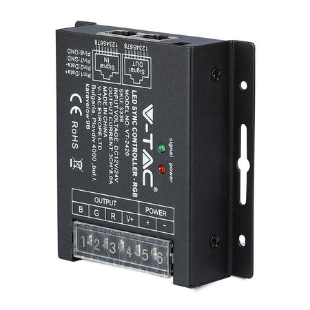 Controller bandă LED RGB cu alimentare 12-24 V DC și telecomandă cu 20 de butoane V-Tac SKU-3339
