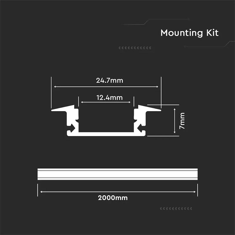 Profil aluminiu pentru bandă LED 2000 × 24,7 × 7 mm cu capac alb mat V-Tac SKU-3350