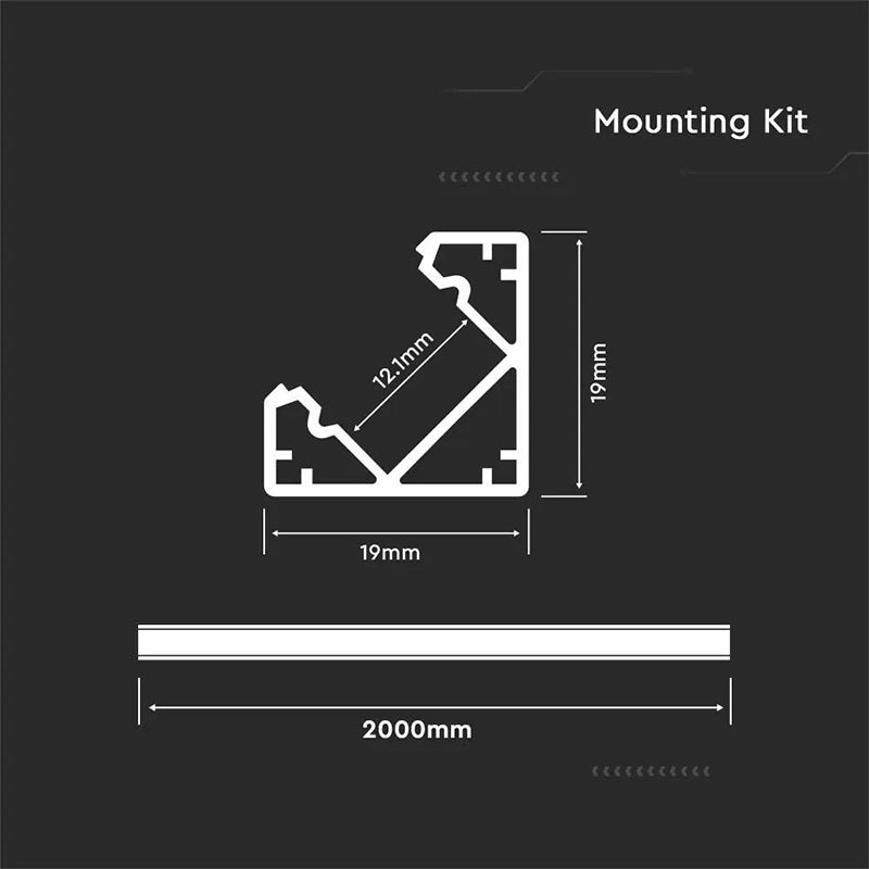 Profil din aluminiu mat pentru bandă LED de 2 m cu secțiune 19 × 19 mm V-Tac SKU-3356
