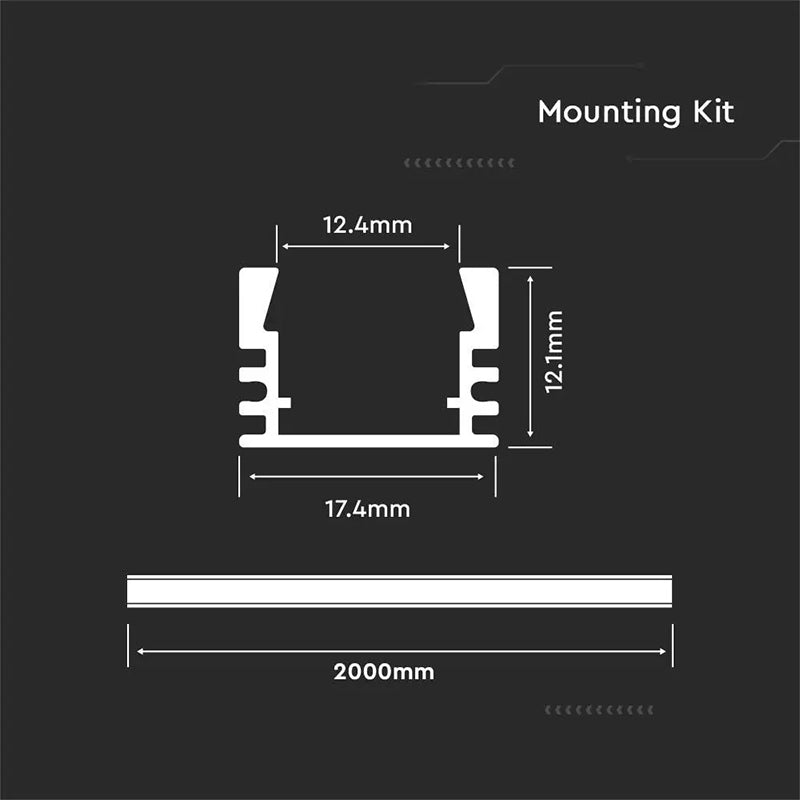 Profil aluminiu pentru bandă LED cu difuzor mat 2000 × 17,4 × 12,1 mm V-Tac SKU-3358