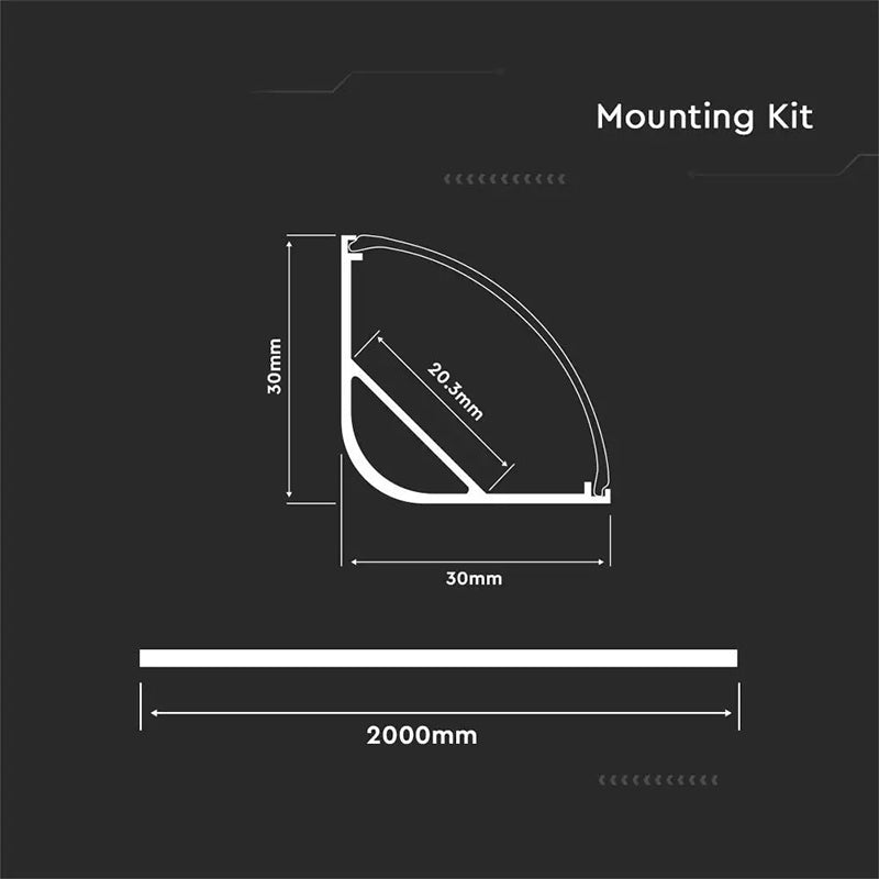Profil din aluminiu pentru bandă LED cu montaj pe colț la 90°, lungime 2 m, mat V-Tac SKU-3363