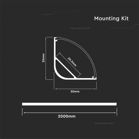 Profil din aluminiu pentru bandă LED cu montaj pe colț la 90°, lungime 2 m, mat V-Tac SKU-3363