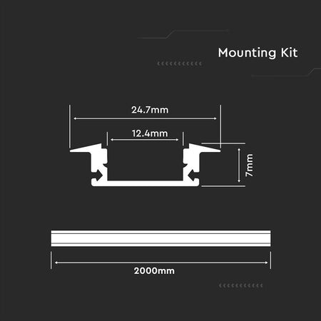 Profil din aluminiu pentru bandă LED cu dispersor, 2 m, 24,7 × 7 mm, carcasă albă V-Tac SKU-3368