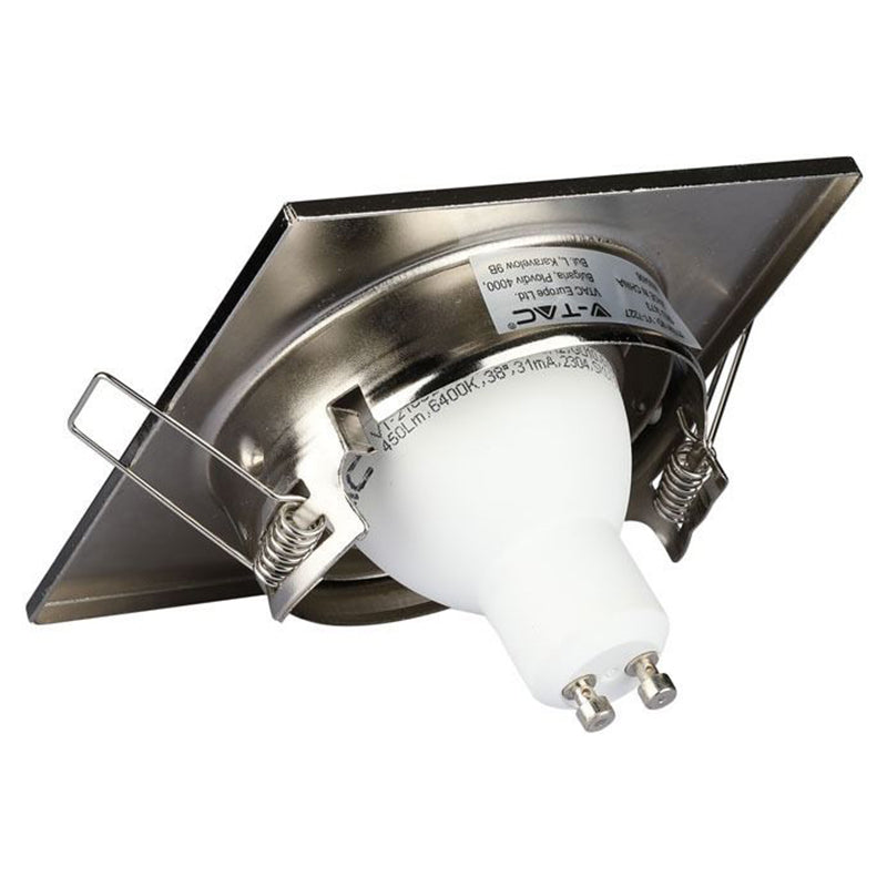 Corp spot încastrat GU10 pătrat cu unghi reglabil din aluminiu nichel V-Tac SKU-3473