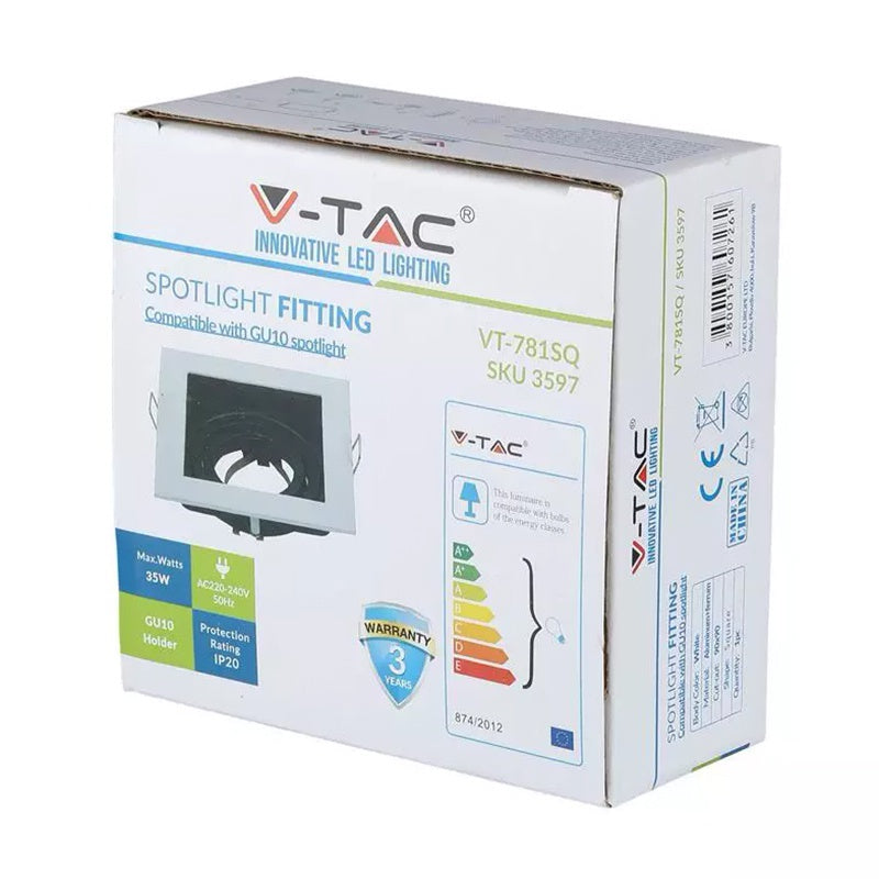Corp spot încastrat pătrat GU10 din aluminiu alb V-Tac SKU-3597