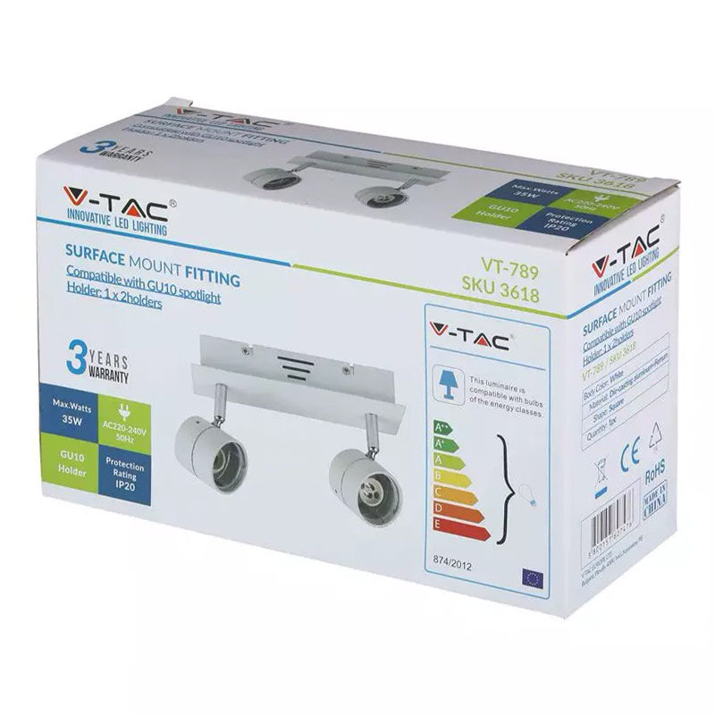 Corp de iluminat cu 2 spoturi GU10 și unghi reglabil V-Tac SKU-3618