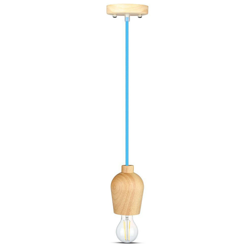 Pendul tavan cu soclu E27 din lemn cu cablu albastru de 1 m V-Tac SKU-3722