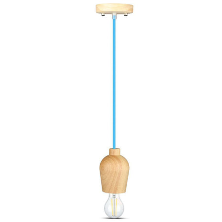 Pendul tavan cu soclu E27 din lemn cu cablu albastru de 1 m V-Tac SKU-3722