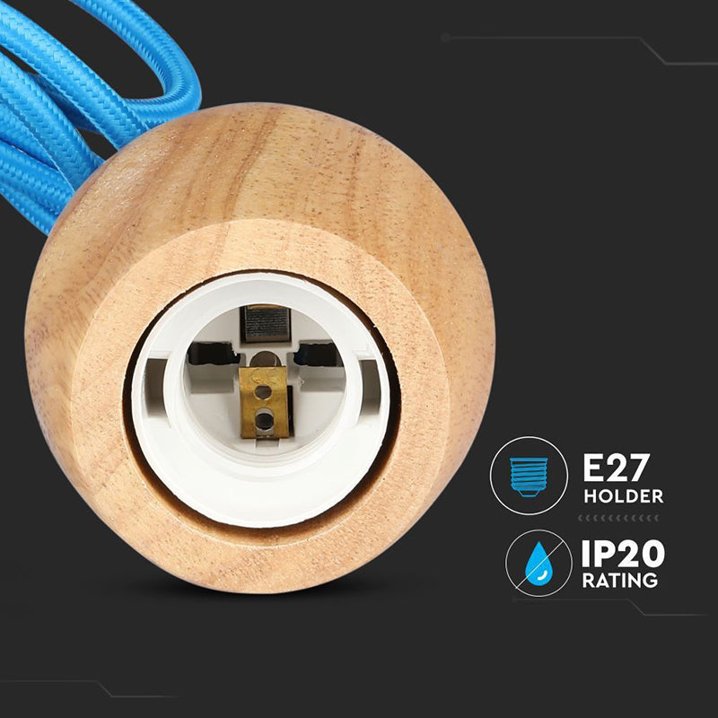 Pendul tavan cu soclu E27 din lemn cu cablu albastru de 1 m V-Tac SKU-3722