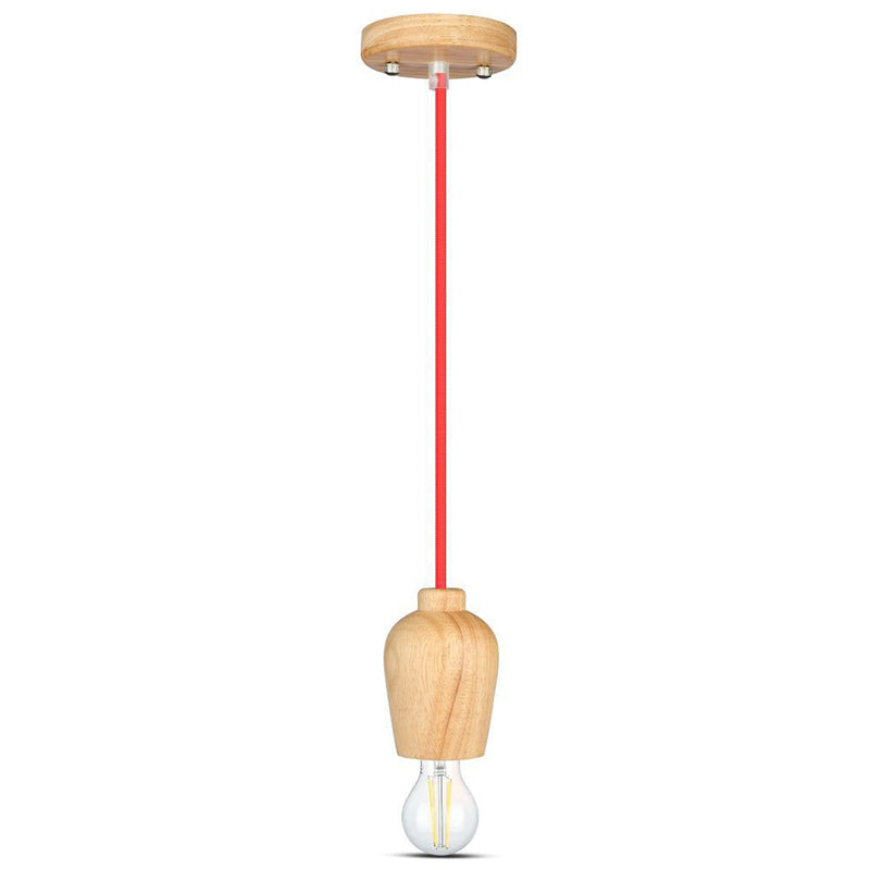 Pendul tavan cu soclu E27 din lemn cu cablu roșu V-Tac SKU-3723