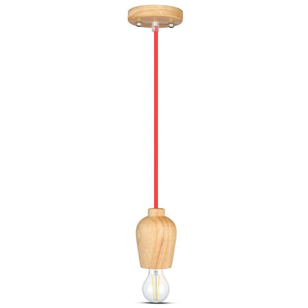 Pendul tavan cu soclu E27 din lemn cu cablu roșu V-Tac SKU-3723