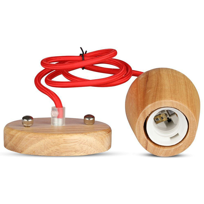 Pendul tavan cu soclu E27 din lemn cu cablu roșu V-Tac SKU-3723