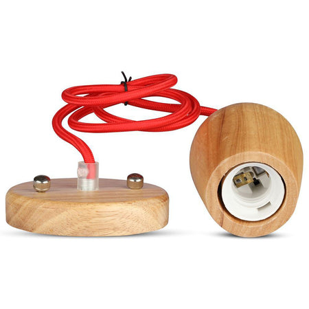 Pendul tavan cu soclu E27 din lemn cu cablu roșu V-Tac SKU-3723