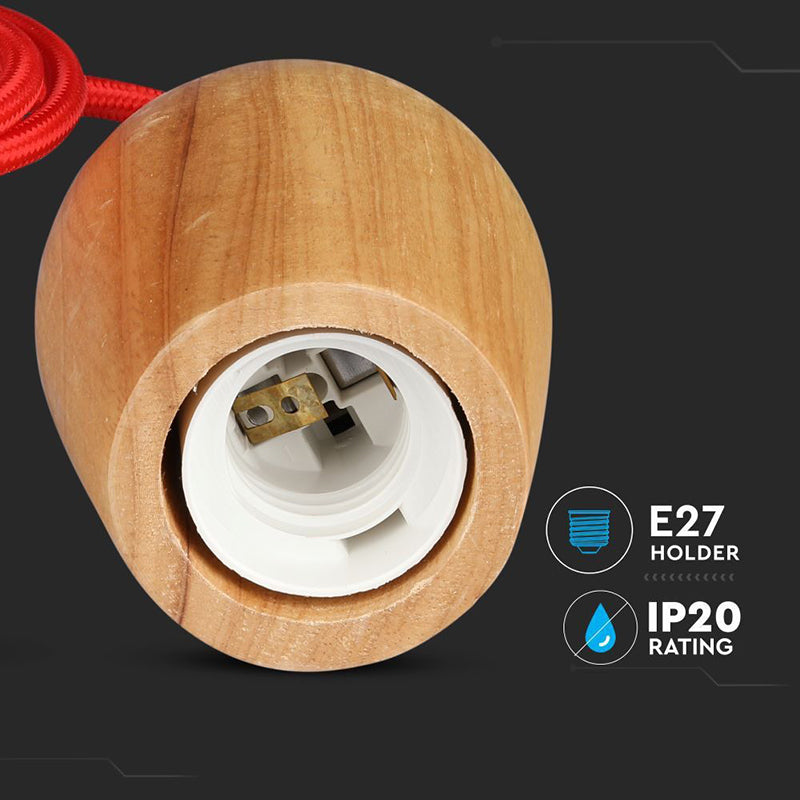 Pendul tavan cu soclu E27 din lemn cu cablu roșu V-Tac SKU-3723