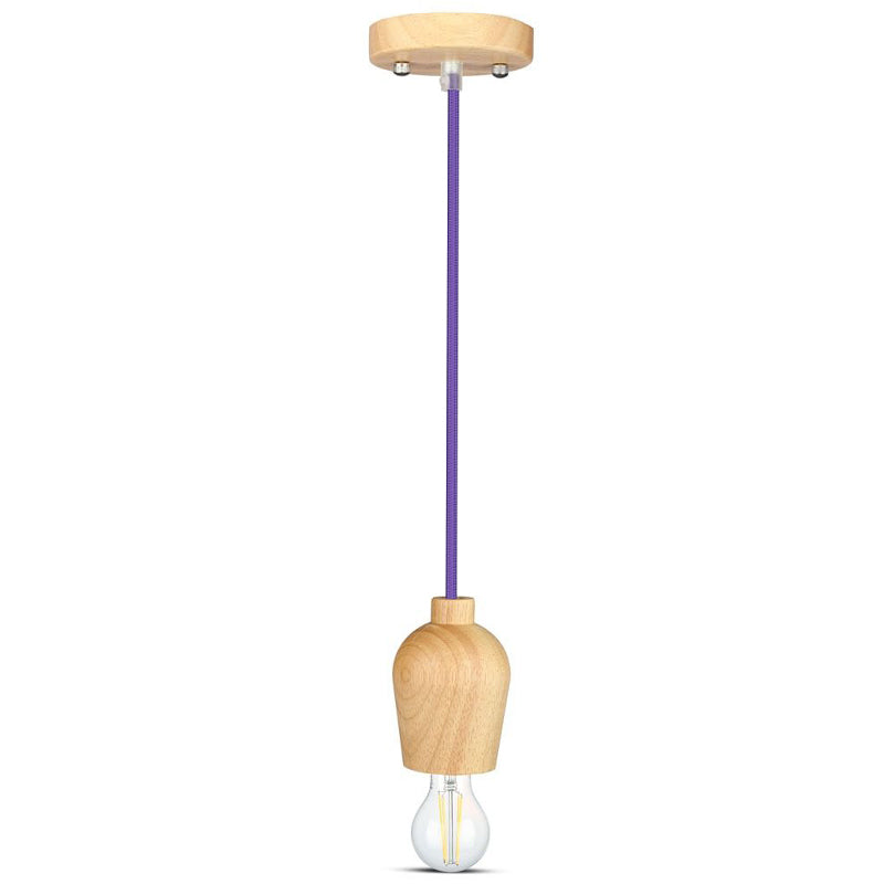 Pendul de tavan din lemn cu soclu E27 și cablu violet de 1 m V-Tac SKU-3724
