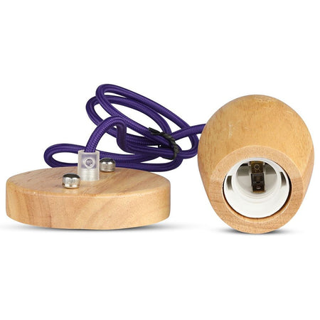 Pendul de tavan din lemn cu soclu E27 și cablu violet de 1 m V-Tac SKU-3724