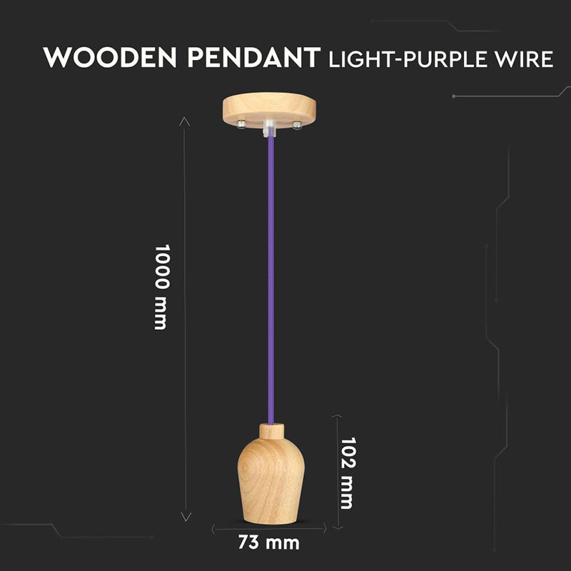 Pendul de tavan din lemn cu soclu E27 și cablu violet de 1 m V-Tac SKU-3724