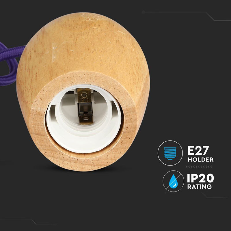 Pendul de tavan din lemn cu soclu E27 și cablu violet de 1 m V-Tac SKU-3724