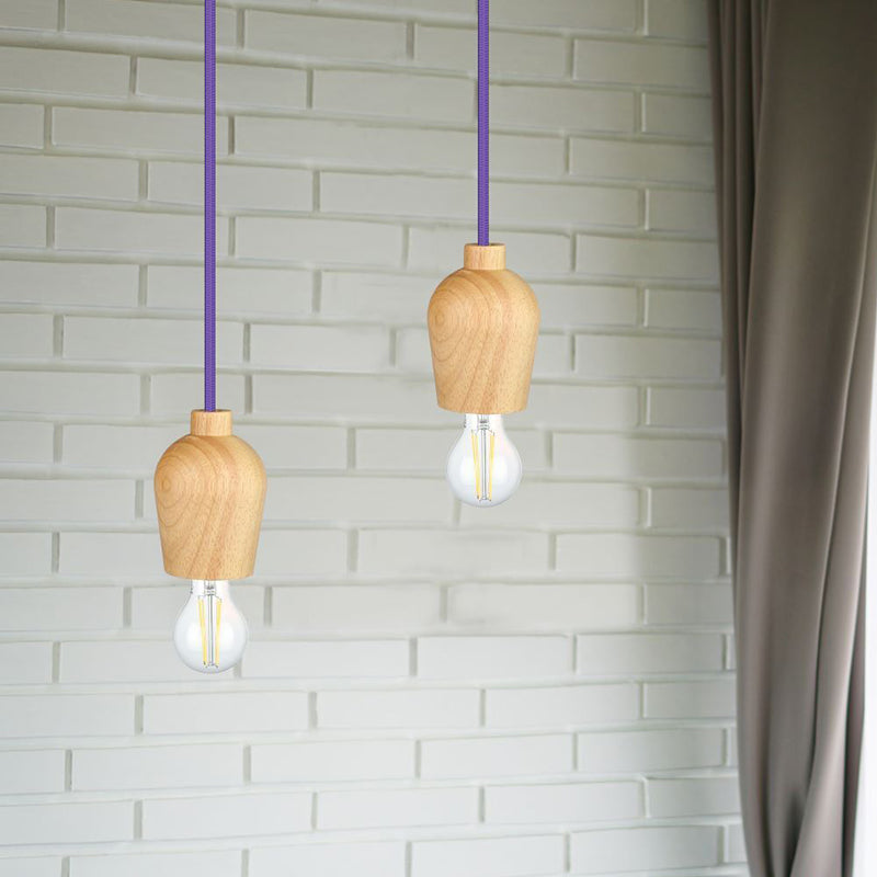 Pendul de tavan din lemn cu soclu E27 și cablu violet de 1 m V-Tac SKU-3724