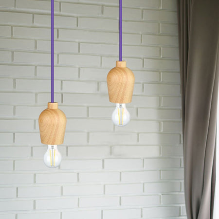 Pendul de tavan din lemn cu soclu E27 și cablu violet de 1 m V-Tac SKU-3724
