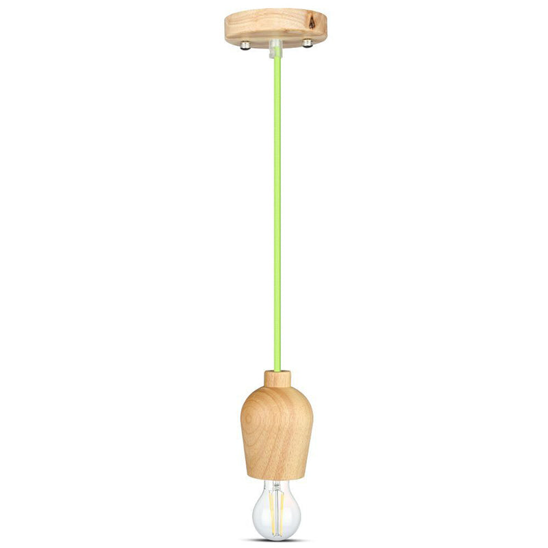 Pendul de tavan cu soclu E27 din lemn cu cablu verde V-Tac SKU-3725