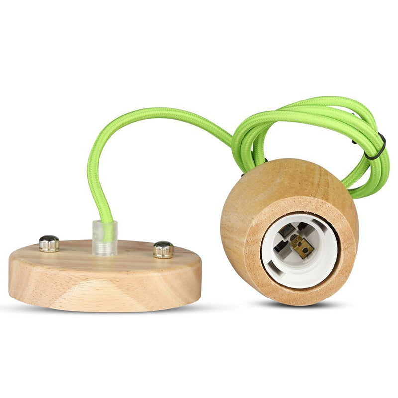 Pendul de tavan cu soclu E27 din lemn cu cablu verde V-Tac SKU-3725