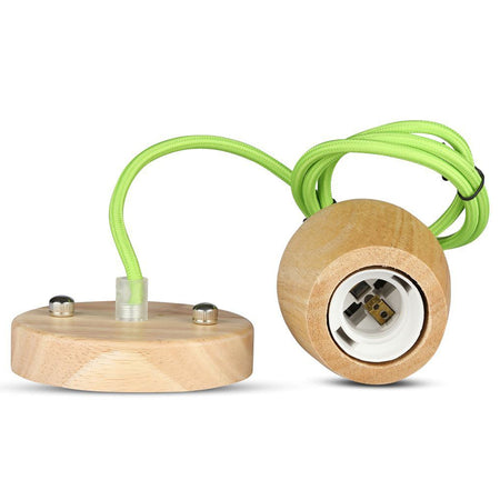 Pendul de tavan cu soclu E27 din lemn cu cablu verde V-Tac SKU-3725