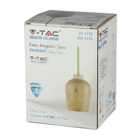 Pendul de tavan cu soclu E27 din lemn cu cablu verde V-Tac SKU-3725