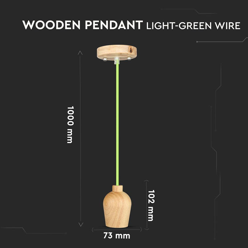 Pendul de tavan cu soclu E27 din lemn cu cablu verde V-Tac SKU-3725