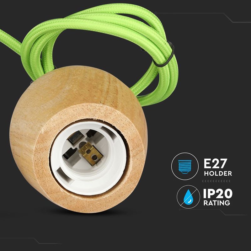 Pendul de tavan cu soclu E27 din lemn cu cablu verde V-Tac SKU-3725