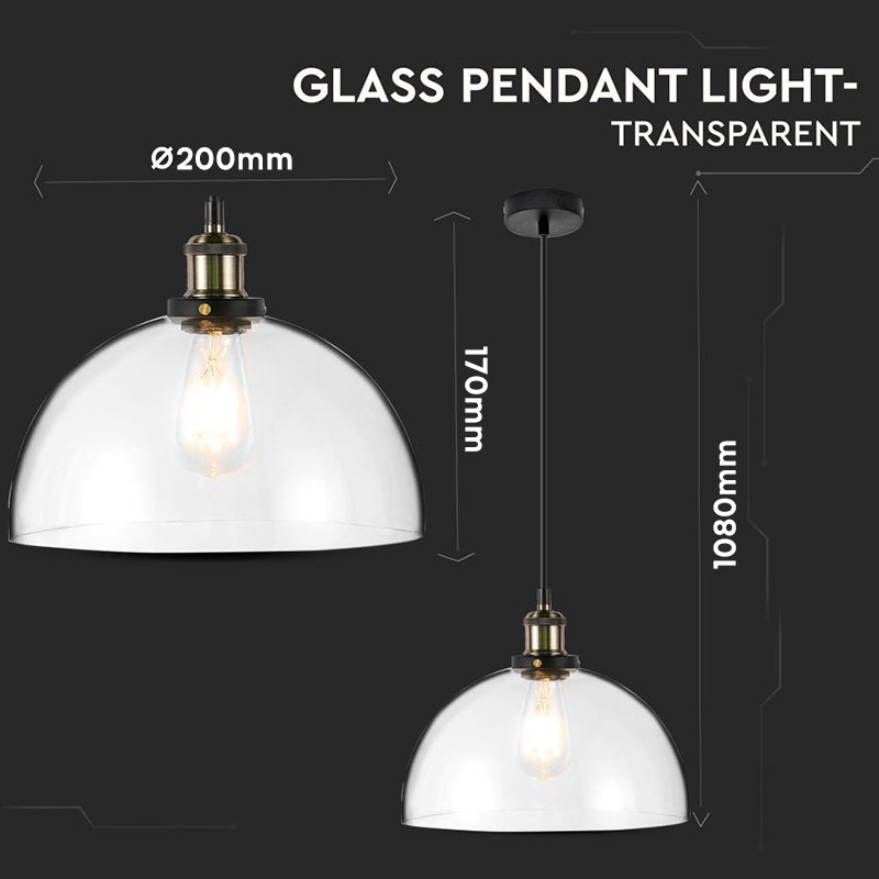 Corp de iluminat suspendat din sticlă transparentă cu soclu E27 și diametru 200 mm V-Tac SKU-37372