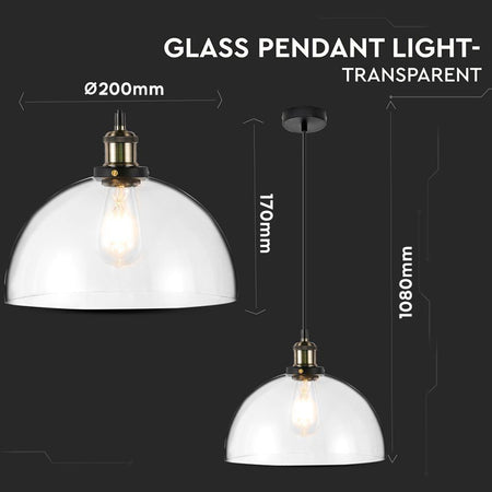 Corp de iluminat suspendat din sticlă transparentă cu soclu E27 și diametru 200 mm V-Tac SKU-37372