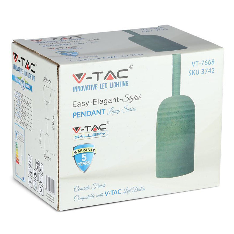Pendul tavan cu soclu E27 din beton verde V-Tac SKU-3742