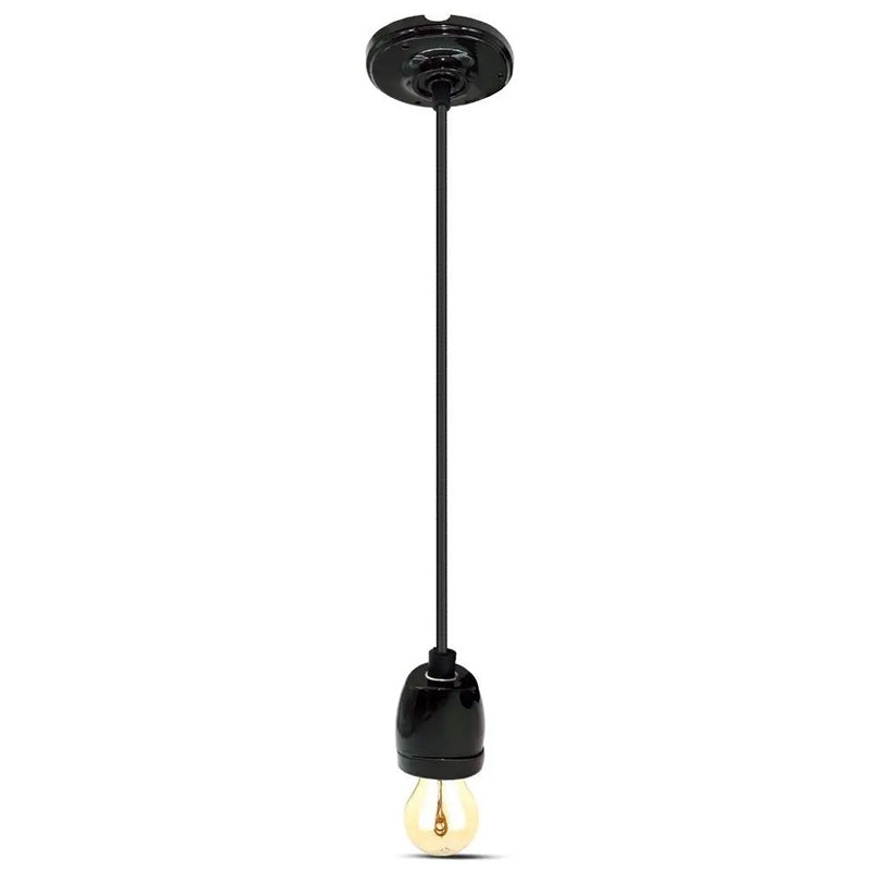 Pendul Tavan Soclu E27 Portelan - Negru