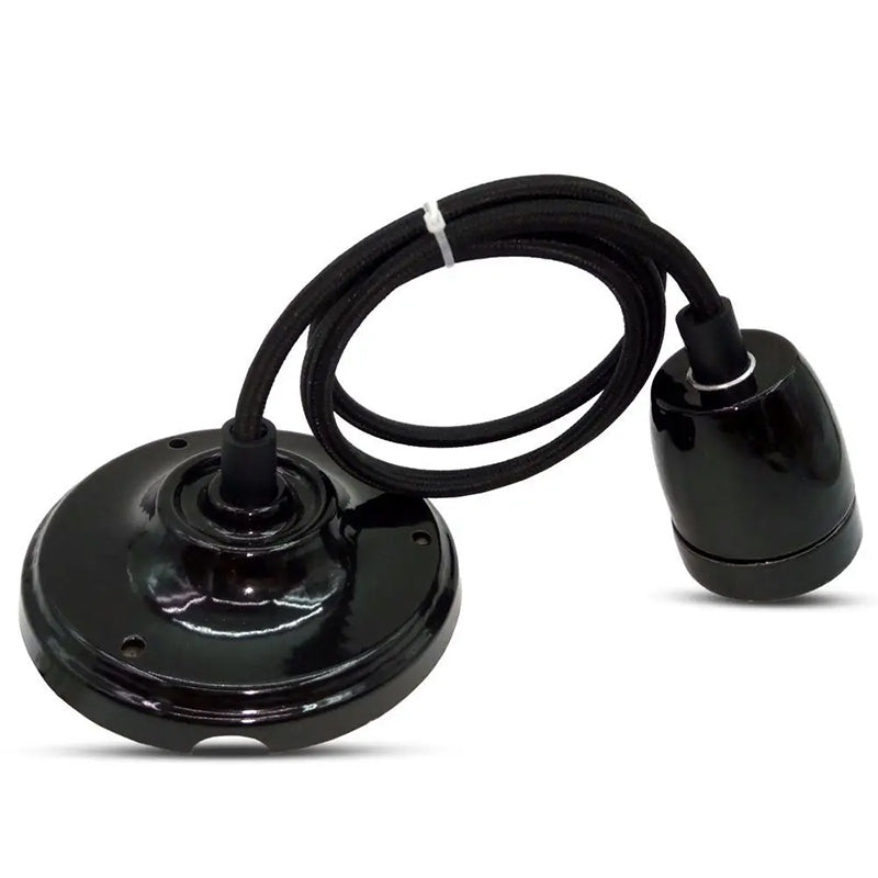 Pendul Tavan Soclu E27 Portelan - Negru