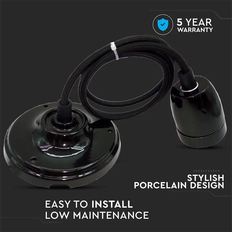 Pendul Tavan Soclu E27 Portelan - Negru