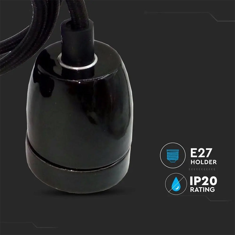 Pendul Tavan Soclu E27 Portelan - Negru