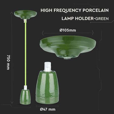 Pendul de tavan verde din porțelan cu soclu E27 V-Tac SKU-3805
