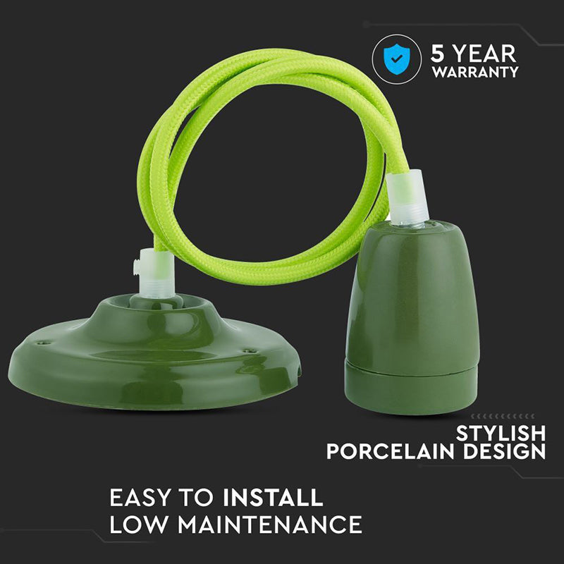 Pendul de tavan verde din porțelan cu soclu E27 V-Tac SKU-3805