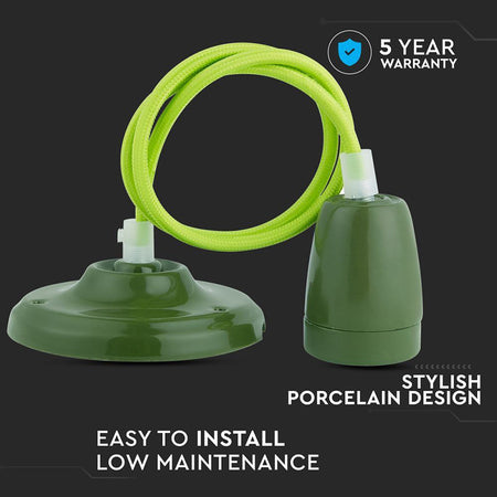 Pendul de tavan verde din porțelan cu soclu E27 V-Tac SKU-3805